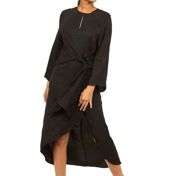 H&M Black Leopard Print Jacquard Weave Long Sleeve Midi Dress - Picture 1 of 9